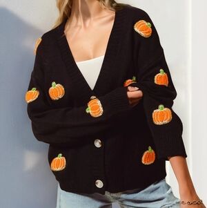 Double Take Full Size Pumpkin Button Up Long Sleeve Cardigan